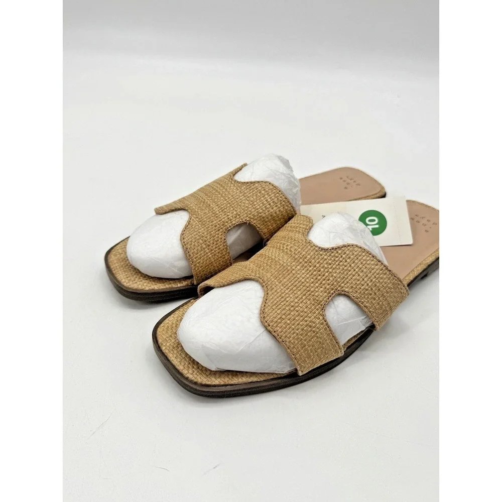 A New Day Raffia Slide Sandals Designer Flats 10 Beige Nina Beach Coastal Resort